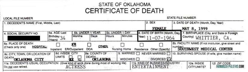 Certidão de Óbito do Governo dos EUA de Oklahoma exemplo